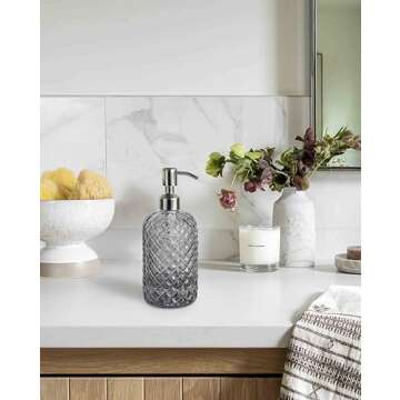 JASAI 18Oz Gray Glass Soap Dispenser with Rust Proof Pump, Refillable Kitchen Soap Dispenser for Dish Soap, Bathroom Soap Dispenser for Dispense Hand soap, Lotion.