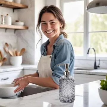 JASAI 18Oz Gray Glass Soap Dispenser with Rust Proof Pump, Refillable Kitchen Soap Dispenser for Dish Soap, Bathroom Soap Dispenser for Dispense Hand soap, Lotion.