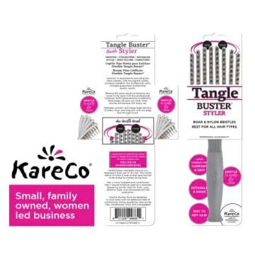 (All New) KareCo Tangle Buster Flexible Paddle Brush, Detangler & Styler for All Hair Types | Dual Nylon and Boar Bristles (9 Fingers)
