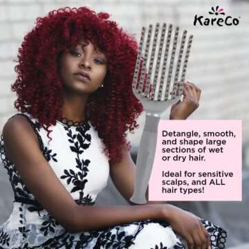 (All New) KareCo Tangle Buster Flexible Paddle Brush, Detangler & Styler for All Hair Types | Dual Nylon and Boar Bristles (9 Fingers)