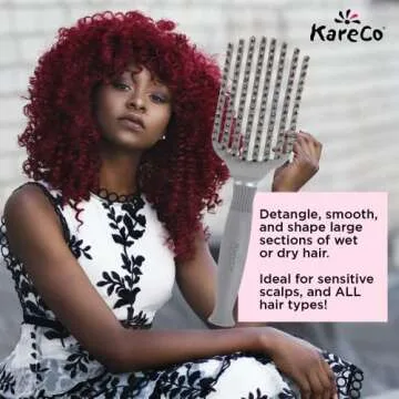 (All New) KareCo Tangle Buster Flexible Paddle Brush, Detangler & Styler for All Hair Types | Dual Nylon and Boar Bristles (9 Fingers)