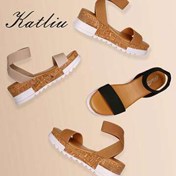 katliu Women's Cork Wedge Platform Sandals - Stylish Comfort