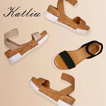 katliu Women's Cork Wedge Platform Sandals - Stylish Comfort