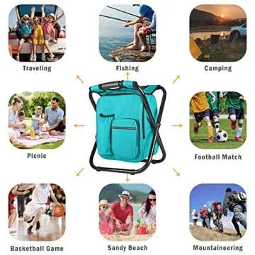 Kikerike Backpack Stool Cooler Chair Heavy Duty 400 LBS Max Load Portable Lightweight Stool Backpack Folding Fishing Cooler Stool for Camping Hunting Fishing - Blue-Green