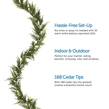 NOMA 9 Foot Pre Lit Cedar Holiday Garland for Festive Decor