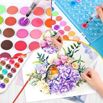 Taotree Valentines Day Gifts for Kids Adults, Easter Basket Stuffers, 48 Colors Watercolor Paint Set, Art Supplies Drawing Kit Painting Supplies Brush, Gifts for Teens Girls Boys Artists