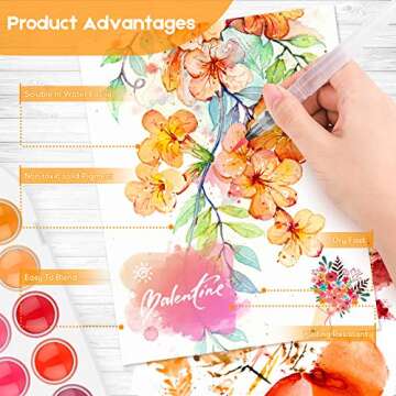Taotree Valentines Day Gifts for Kids Adults, Easter Basket Stuffers, 48 Colors Watercolor Paint Set, Art Supplies Drawing Kit Painting Supplies Brush, Gifts for Teens Girls Boys Artists