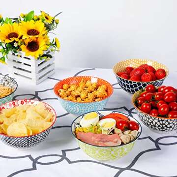 E-Gtong Colorful Ceramic Cereal Bowls - Set of 6, Durable & Functional
