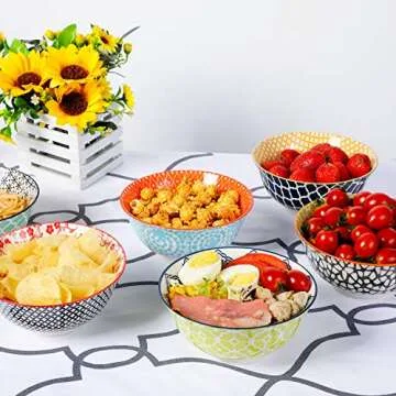 E-Gtong Colorful Ceramic Cereal Bowls - Set of 6, Durable & Functional