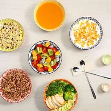 E-Gtong Colorful Ceramic Cereal Bowls - Set of 6, Durable & Functional