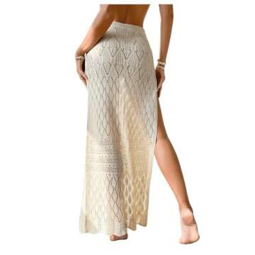 SHENHE Women's Crochet Swim Cover Up High Slit Sheer Long Beach Skirt Cover Up Apricot Small