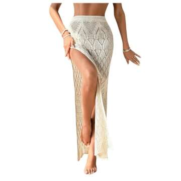 SHENHE Women's Crochet Swim Cover Up High Slit Sheer Long Beach Skirt Cover Up Apricot Small