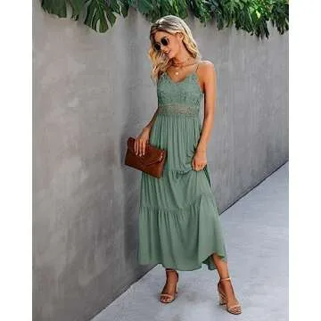 Dokuritu Women's Crochet Lace Maxi Dress for Summer