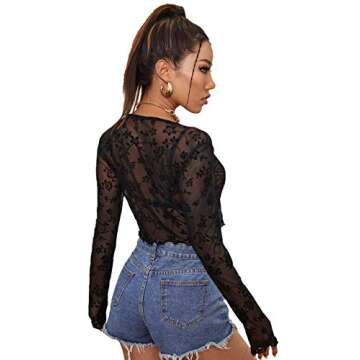 Floerns Women's Sheer Mesh Long Sleeve Open Front Tie Crop Top - Chic Summer Style