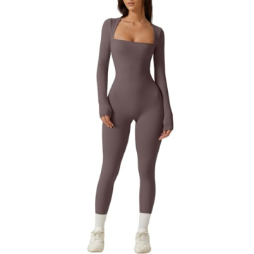 QINSEN Women's Stretchy Romper Square Neck Bodycon Curvy Leggings Bodysuit Dark Grey S