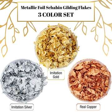 U.S. Art Supply Metallic Foil Schabin Gilding Metal Leaf Flakes 30 Gram Kit - Set of 3 Colors Imitat...
