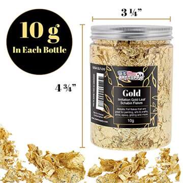 U.S. Art Supply Metallic Foil Schabin Gilding Metal Leaf Flakes 30 Gram Kit - Set of 3 Colors Imitation Gold and Silver, Copper in 10 Gram Bottles - Epoxy Resin Nail Crafts Painting Jewelry Slime