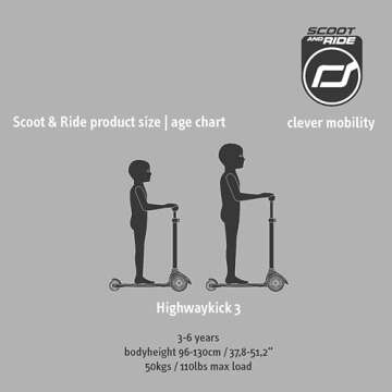 Scoot & Ride Stand-up Push Scooter for Children Ages 3-6, Highwaykick 3, Ash