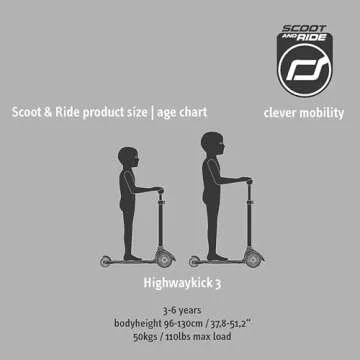 Scoot & Ride Stand-up Push Scooter for Children Ages 3-6, Highwaykick 3, Ash