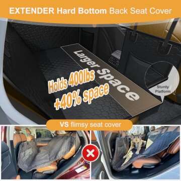 Dog Car Seat Cover for Back Seat with Hard Bottom, Back Seat Extender for Dogs Holds 400lb, Dog Hamm...