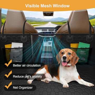 Dog Car Seat Cover for Back Seat with Hard Bottom, Back Seat Extender for Dogs Holds 400lb, Dog Hammock for Car, Waterproof Pet Backseat Protector with Mesh Window and Storage Pocket for Car & SUV