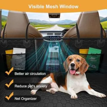 Dog Car Seat Cover for Back Seat with Hard Bottom, Back Seat Extender for Dogs Holds 400lb, Dog Hammock for Car, Waterproof Pet Backseat Protector with Mesh Window and Storage Pocket for Car & SUV