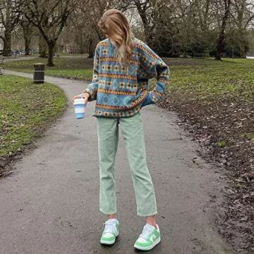 Women/Girl 's Check Knit Sweater Cardigans Knitwear 2000s Long Sleeve Vintage Cropped Top 90s Cute Streetwear(M,C-Yellow Flower)