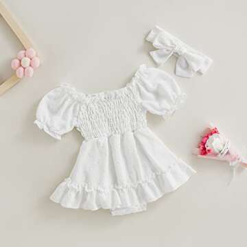 Stylish Infant Baby Girls Romper Dress with Headband
