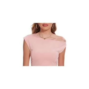 LOZ Pink One Off The Shoulder Tops for Women Summer Asymmetrical Boat Neck Fitted Shirt Y2K Going Out Tops Tight T Shirts