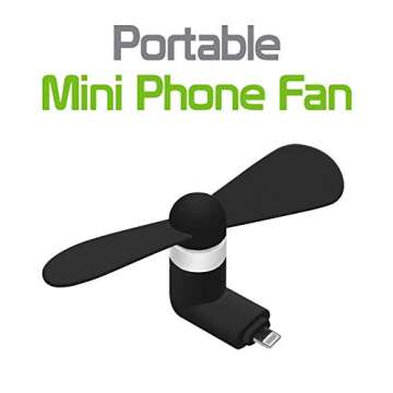 Cellet Mini Portable USB Fan Compatible with Apple iPhone 14 Pro Max Plus 13 Pro Max mini 12 Pro Max mini 11 Max XS Max Xr X 8 7 6 5 and All Other Lighting Port - Black