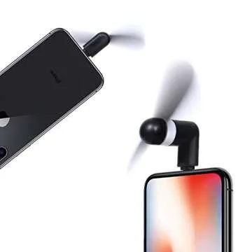 Cellet Mini Portable USB Fan Compatible with Apple iPhone 14 Pro Max Plus 13 Pro Max mini 12 Pro Max mini 11 Max XS Max Xr X 8 7 6 5 and All Other Lighting Port - Black