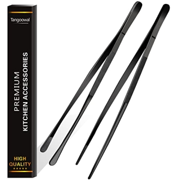 Tangoowal 2-Pack 12-Inch Stainless Steel Cooking Tweezers - Precision & Durability