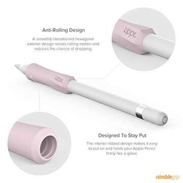UPPERCASE Designs NimbleGrip Premium Silicone Ergonomic Comfort Grip Holder, Dual Sided Design, Compatible with Apple Pencil Pro, USB-C, 2nd Generation, 1st Generation (2 Pack, Pink)