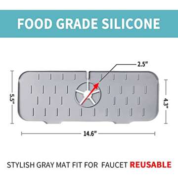 Silicone Sink Faucet Mat, Sink Draining Pad Behind Faucet, for Kitchen Sink Splash Guard, Bathroom F...