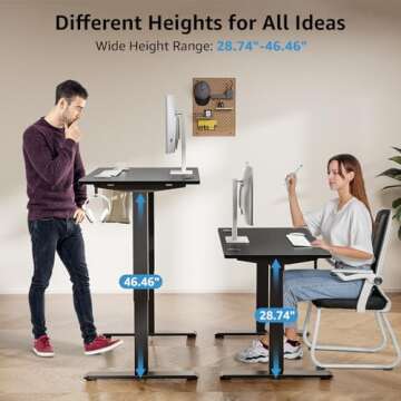 MOUNTUP Electric Height Adjustable Standing Desk, 48 x 24 Inches Sit Stand Desk with Memory Controller, Ergonomic Stand Up Desk for Home Office with Splice Board, Black