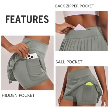 PINSPARK Women's Tennis Skirt with Shorts, Grey Sage, Size Small