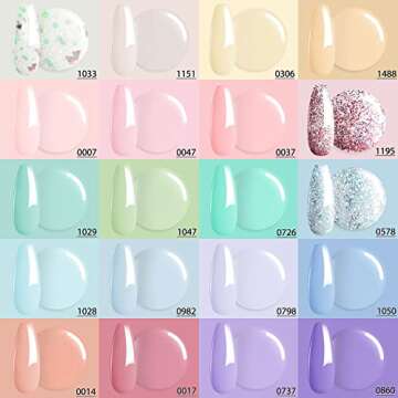 modelones 24 Pcs Pastel Gel Nail Polish Kit 7 ML, Christmas Candy 20 Colors Set Glitter Soft Pink Green Blue Purple Macaron with Bond Primer Glossy & Matte Top Base Coat Manicure New Year Gifts