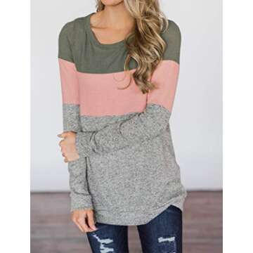 Minthunter Women's Long Sleeve Color Block Casual Shirt