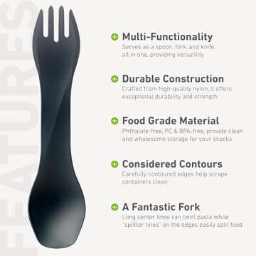humangear GoBites Uno | Travel & Camping Utensils | Portable & Convertible Dining Ware | Multi-Functional Spork, Gray