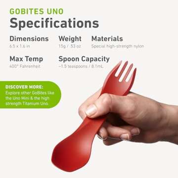 humangear GoBites Uno | Travel & Camping Utensils | Portable & Convertible Dining Ware | Multi-Functional Spork, Gray