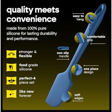 BakeRoyal Silicone Spatula Set - 4-Piece Rubber Spatulas Silicone Heat Resistant 600°F for Everyday Task - Seamless Design Kitchen Spatulas for Nonstick Cookware - Silicone Kitchen Utensils Sets