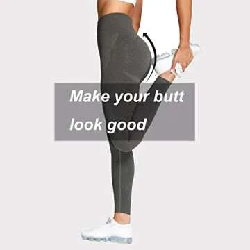 Aoxjox Workout Seamless Leggings for Women Smile Contour High Waisted Gym Yoga Pants Tights 26” (Army Green Marl, Medium)