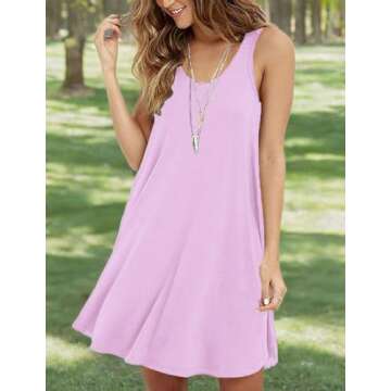VIISHOW Women's Casual Swing Simple T-Shirt Loose Dress Beach Cover up,Pink,Medium