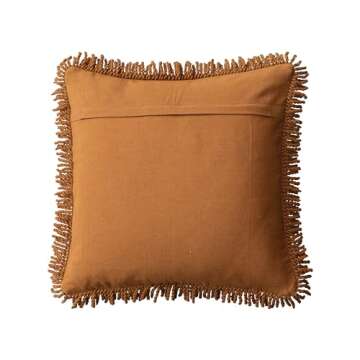 Creative Co-Op, Pink Cotton Punch Hook Pillow with Flower and Fringe, Brown, Natural, Square