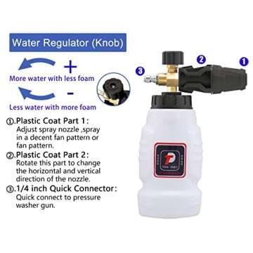 Tool Daily Foam Cannon, 1/4 Inch Quick Connect, Power Washer Foam Cannon with 5 Pressure Washer Nozz...