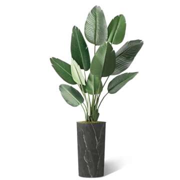 Artificial Tree in Modern Granite Effect Planter, Fake Bird of Paradise Silk Tree for Indoor and Outdoor Home Decoration - 67" Overall Tall (Plant Pot Plus Tree)