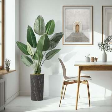 Artificial Tree in Modern Granite Effect Planter, Fake Bird of Paradise Silk Tree for Indoor and Outdoor Home Decoration - 67" Overall Tall (Plant Pot Plus Tree)