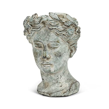 Abbott Collection Goddess Head Planter - Large Cement Indoor and Outdoor Planter Pot - Grey - Grecia...