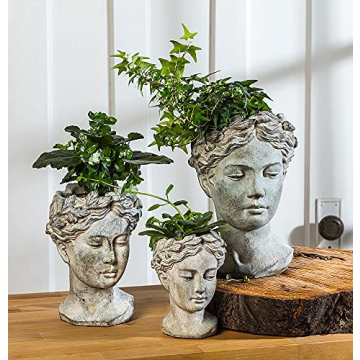 Goddess Head Planter - Elegant Cement Decor for Plants