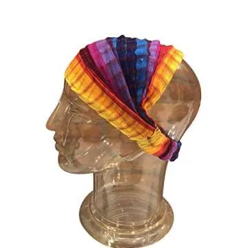 Extra Large 'Snug Fit' Headband Hair Scarf No Slip Cotton & Elastic Band Broad Rainbow Stripes